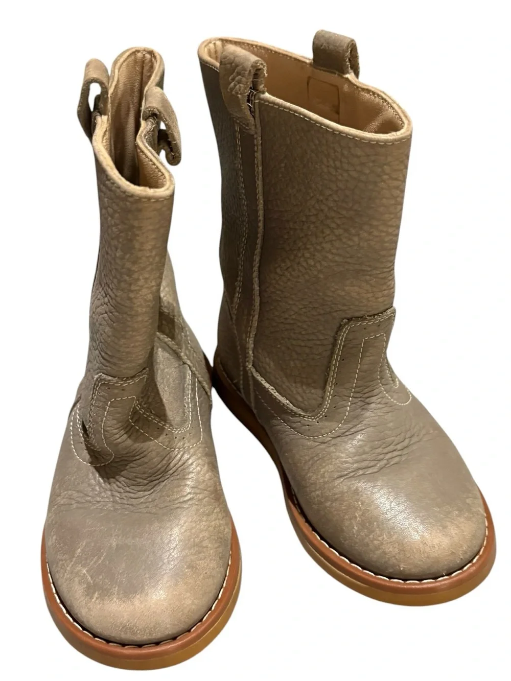 Elephantito Taupe Leather Pull-On Kids Boots 10